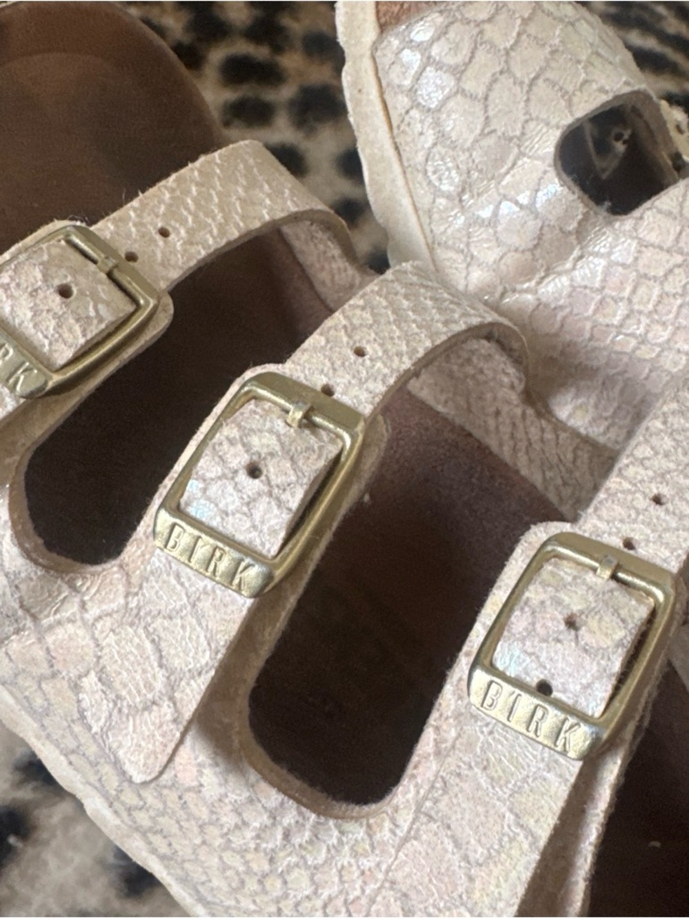 Birkenstock Women's Three-Strap Sandal in Light Tan with Metallic Buckles - Picture 5 of 5